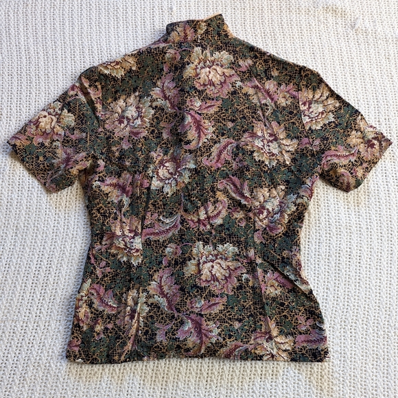 Vintage Petite Sophisticate Short Sleeve Top Lace Collar Floral Women's Medium - Picture 2 of 9
